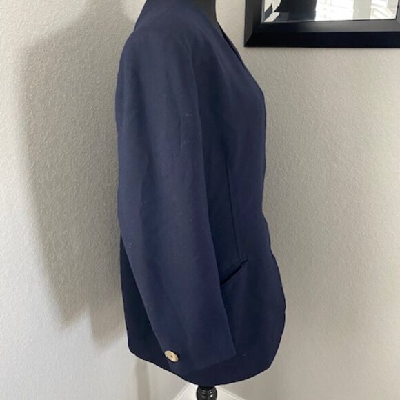 VINTAGE Christian Dior Navy Blue Gold Button Wool Blazer Jacket Sz XL 18 - Picture 4 of 13